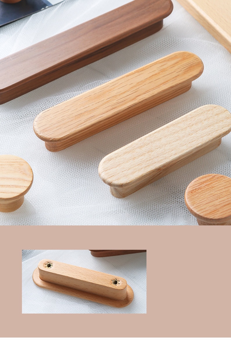 Nature wood handles pulls for Cabinet Modern Drawer Knob dresser door hardware Black walnut Beech Ash Oak wood drawer handles image 4