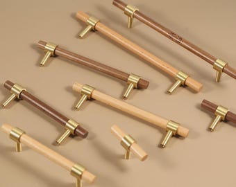 Nature walnut handles pulls for Cabinet beech wood bar pulls Knobs Custom Engraved Modern Drawer Knob dresser hardware Wood brass handles