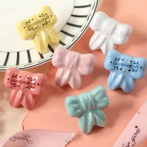 Ceramic bow brass knobs drawer pulls wardrobe Knob Custom Engraved Nursery room decorations Macaron bow Dresser handle kitchen cupboard pull