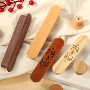 Nature wood handles pulls for Cabinet Modern Drawer Knob Custom Engraved dresser door hardware Black walnut Beech Ash Oak wood drawer handle