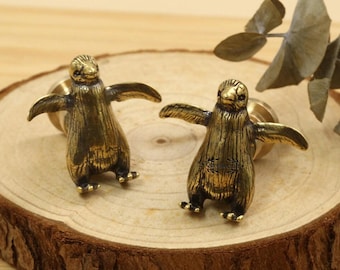 Penguin bronze drawer dresser knobs Animal wardrobe handles Custom Engraved solid brass cabinet kitchen pulls children room nursery knobs