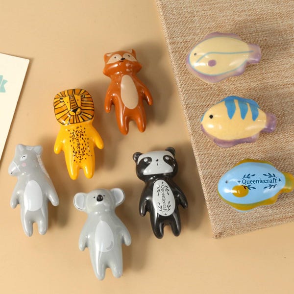 Lion ceramic Knobs for kids room panda nursery drawer pulls Custom Engraved fox wardrobe Knob koala Cabinet Knobs fish Drawer door Knobs
