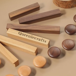Poignées simples en bois naturel, poignées de tiroir en bois de hêtre et en noyer, boutons ronds de penderie gravés sur mesure, poignée de porte d'armoire