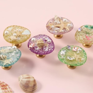 Starfish conch children room drawer knob Glitter nursery dresser handle Custom Engraved Modern door pull Kitchen cupboard knob Closet pull