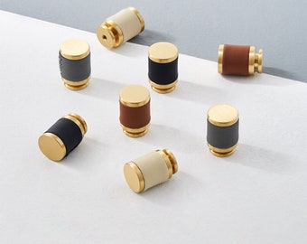 Solid Brass  Leather Cabinet Knobs,Leather pulls for Cabinet, brass drawer Knob modern leather  furniture hardware