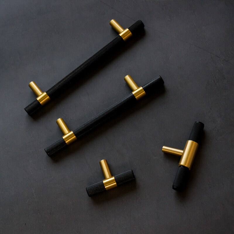 Black Brass handles modern knurled pulls for T bar Etsy