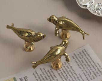 Seal massief messing ladeknop Creatieve kinderkamer handvat op maat gemaakte gegraveerde dier kastdeur pull garderobe kastknop dressoir pull