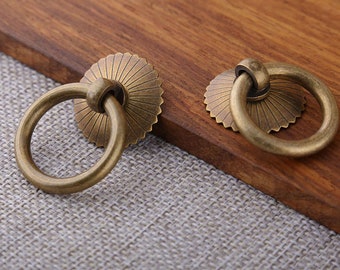 Flower base Brass Ring Pull Knobs Handles Retro cupboard drawer dresser pulls Door ring wardrobe Knobs Hardware Cabinet Knobs