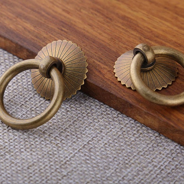 Flower base Brass Ring Pull Knobs Handles Retro cupboard drawer dresser pulls Door ring wardrobe Knobs Hardware Cabinet Knobs