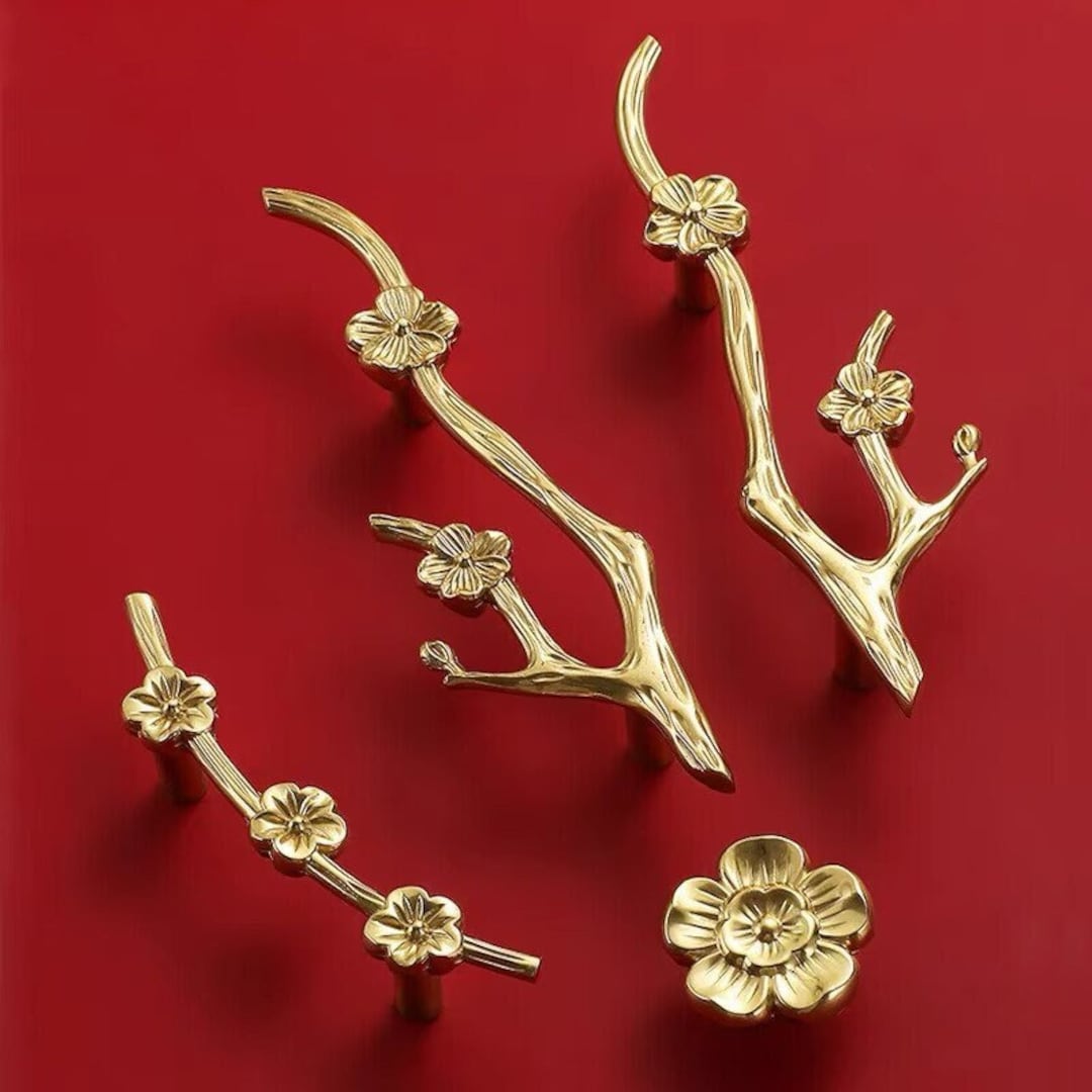 Solid Brass Knobs Cupboard Drawer Pulls Flower Wardrobe Knob