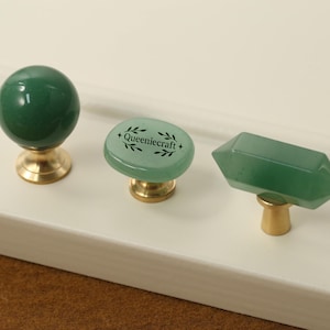 Green stone one hole Knobs Round ball dresser knobs Custom Engraved cupboard drawer ore slice pulls wardrobe Knob Cabinet prism door handles