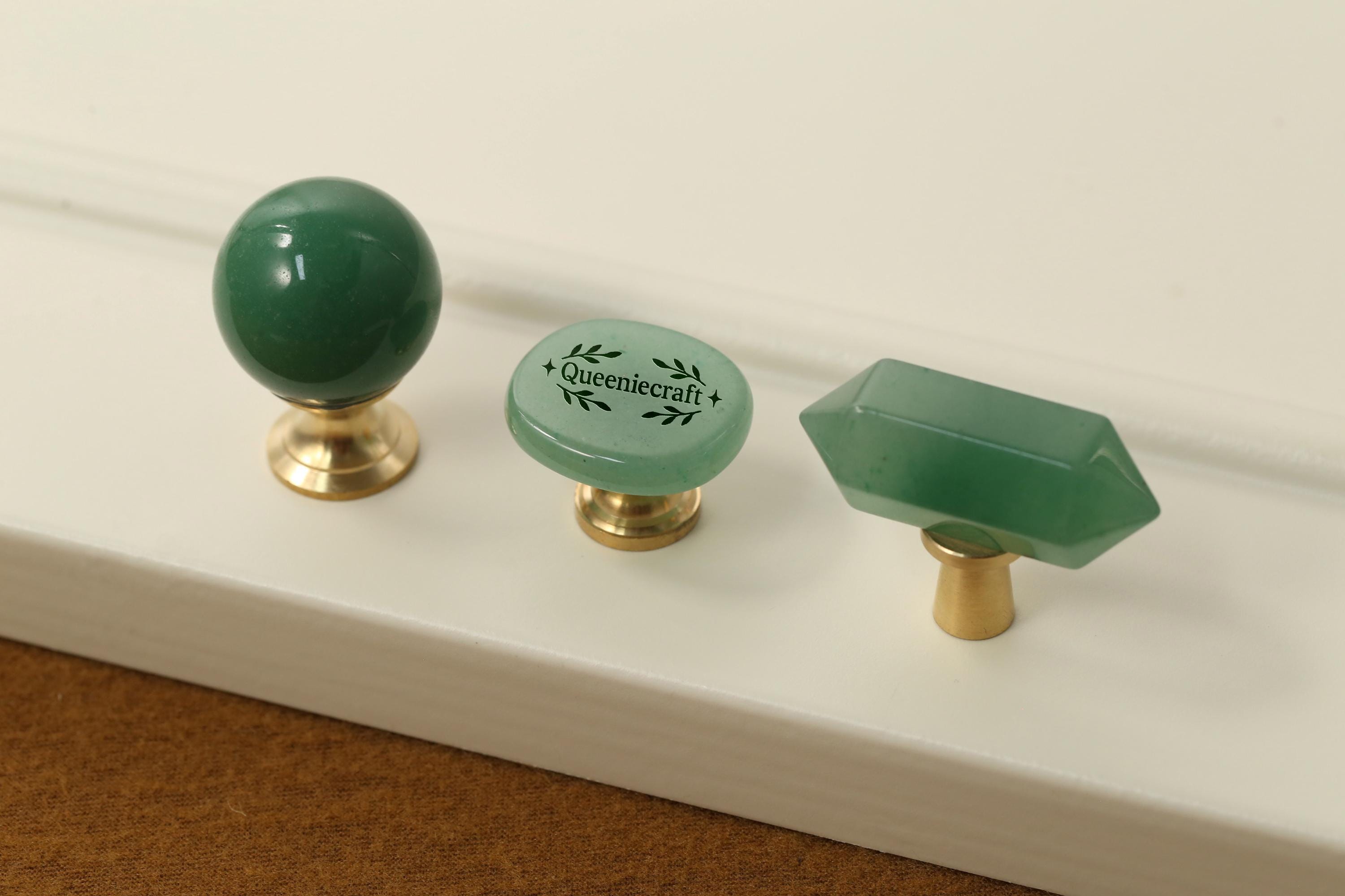 Green stone one hole Knobs Round ball dresser knobs Custom Engraved cupboard drawer ore slice pulls wardrobe Knob Cabinet prism door handles