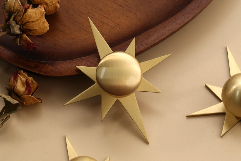 Starburst solid brass cabinet drawer pulls knobs Custom Engraved dresser door pulls knobs ball round knobs image 4