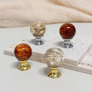 Amber Shell ball Knobs Tiger Eye stone ball knob Custom Engraved drawer pulls wardrobe Cabinet Knobs Modern Drawer pull gold brass base knob
