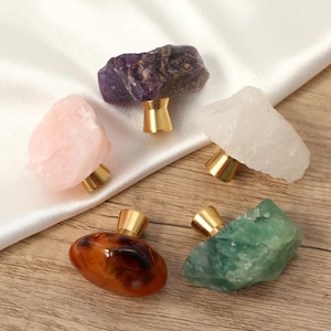Crystal natural ore one hole Knobs Amethyst Pink crystal pure copper bottom cupboard drawer pulls wardrobe Knob Cabinet Knobs Drawer Knob