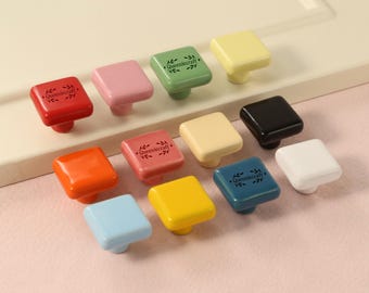 Boutons carrés en céramique,boutons de tiroir en céramique couleur bonbon,poignées de garde-robe gravées personnalisées,boutons de chambre de bébé,boutons de poignées de chambre de fille,poignées de porte
