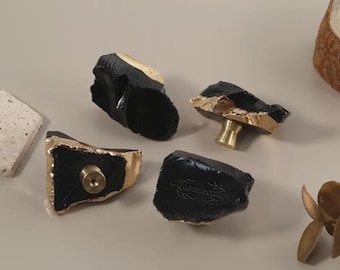 Obsidian dresser knobs Natural crystal brass bottom cupboard pulls Custom Engraved wardrobe Knobs Cabinet Drawer Knobs Nursery room handles