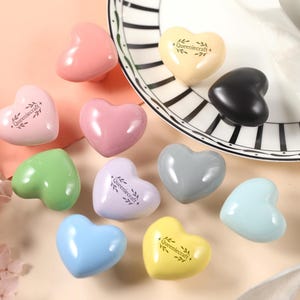 Glossy heart knobs Ceramic drawer pulls wardrobe Knob Custom Engraved Nursery room decorations cabinet knobs matte black kitchen handles
