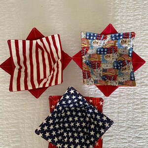 Pair Of Microwavable Soup Bowl Cozy/ Pot Holder New Handmade Stars and Stripes, USA, Reversible Heavy Weight