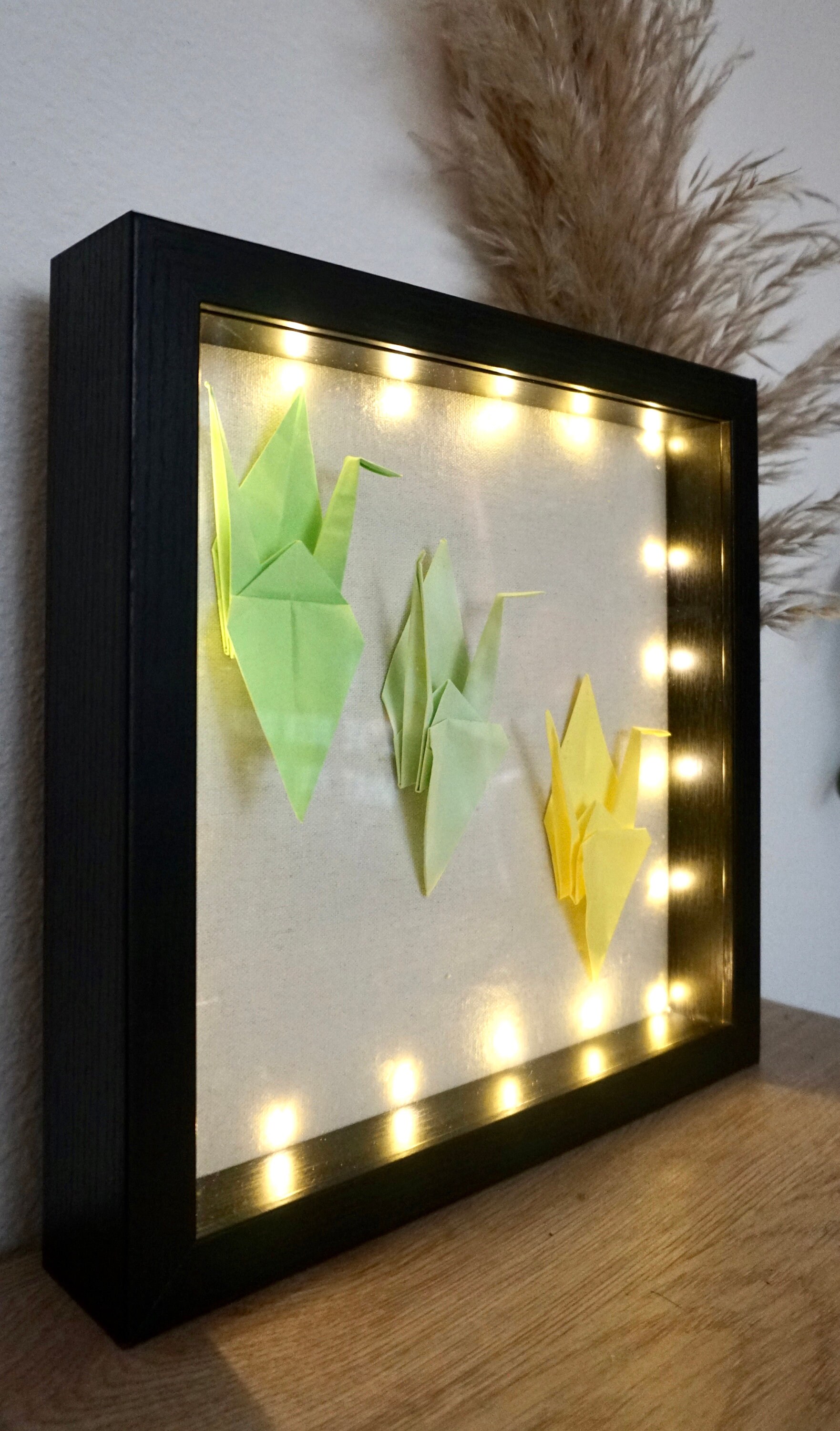 Shadow box frame with LED lights origami crane wall decoration Etsy