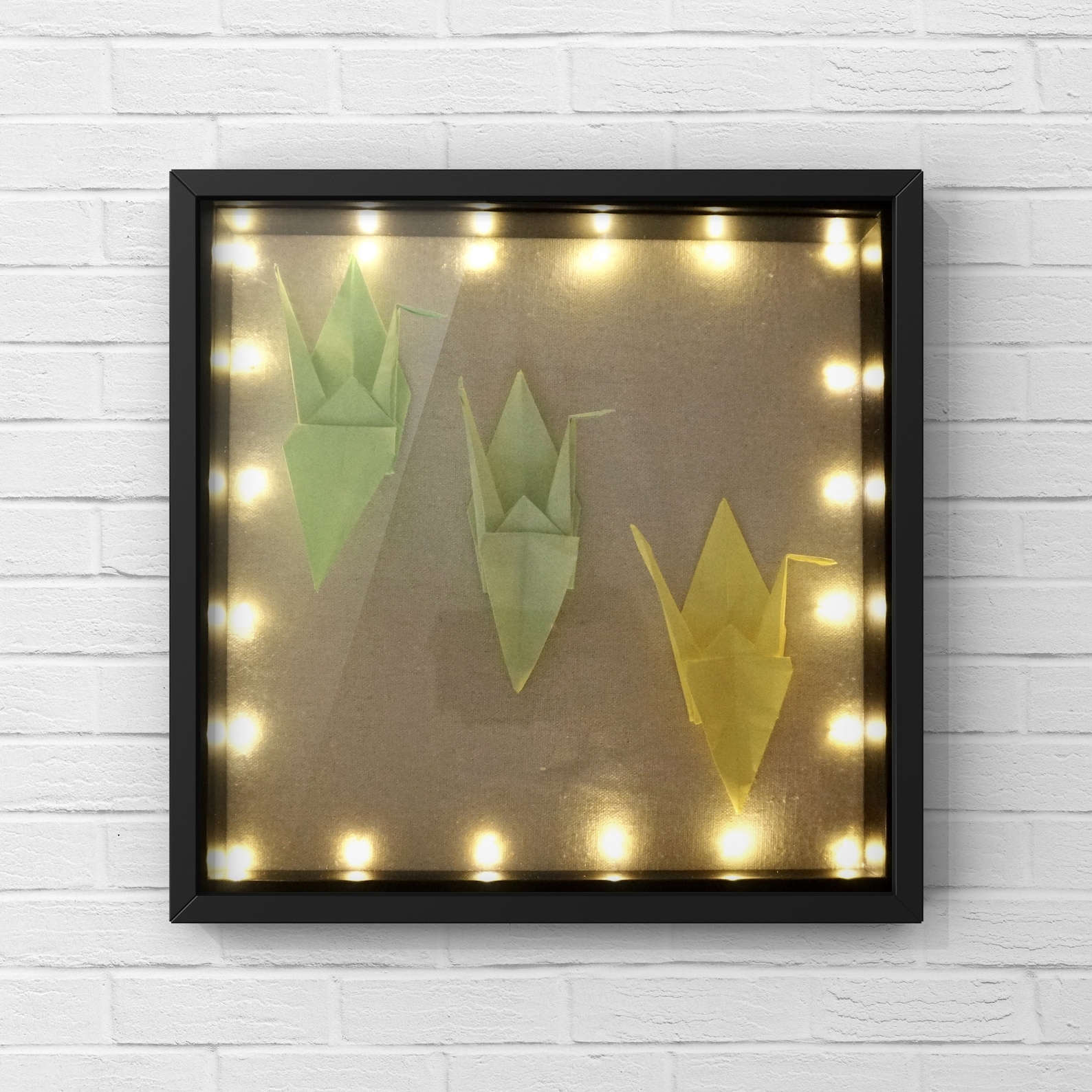 Shadow box frame with LED lights origami crane wall decoration Etsy