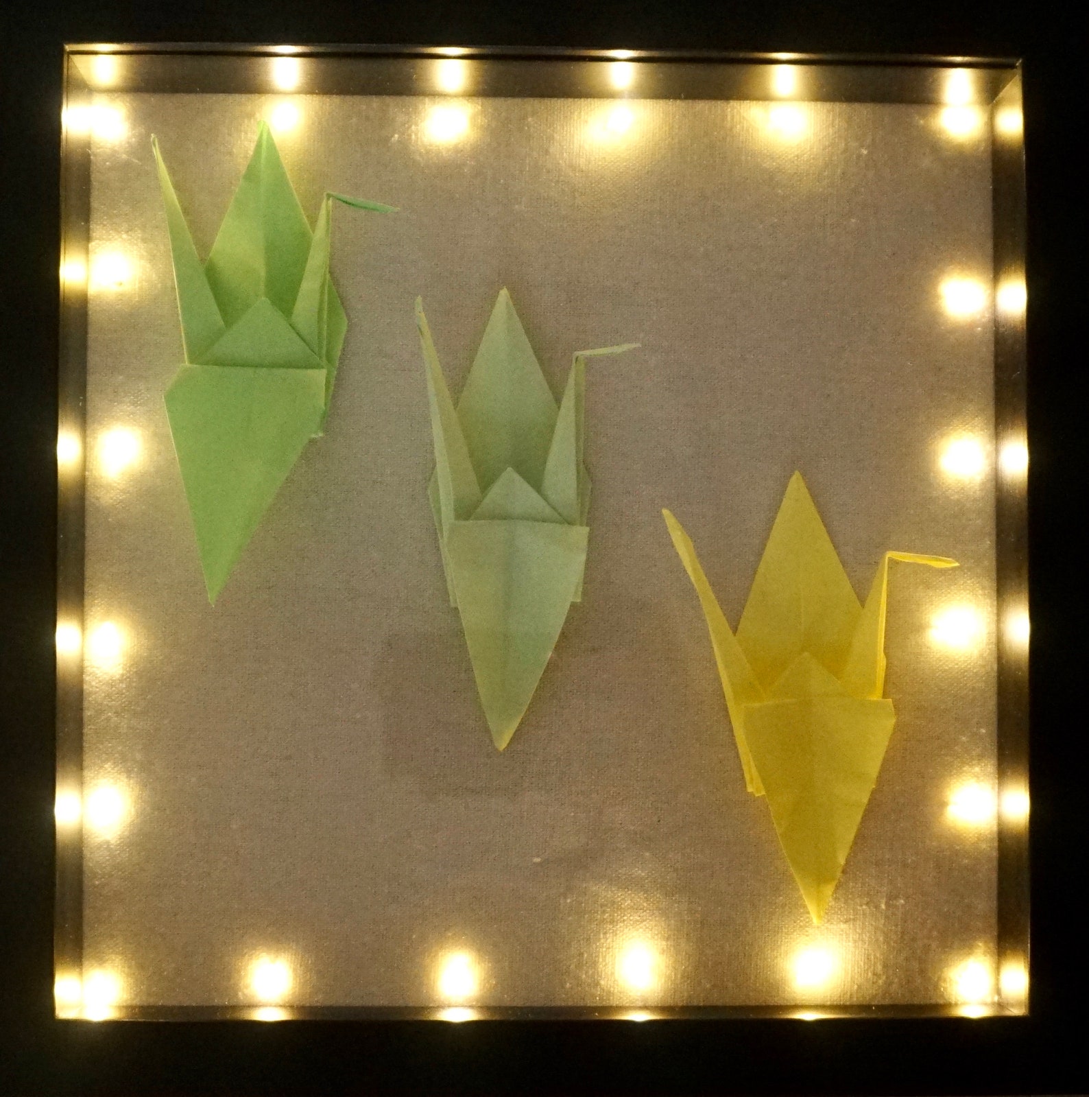 Shadow box frame with LED lights origami crane wall decoration Etsy