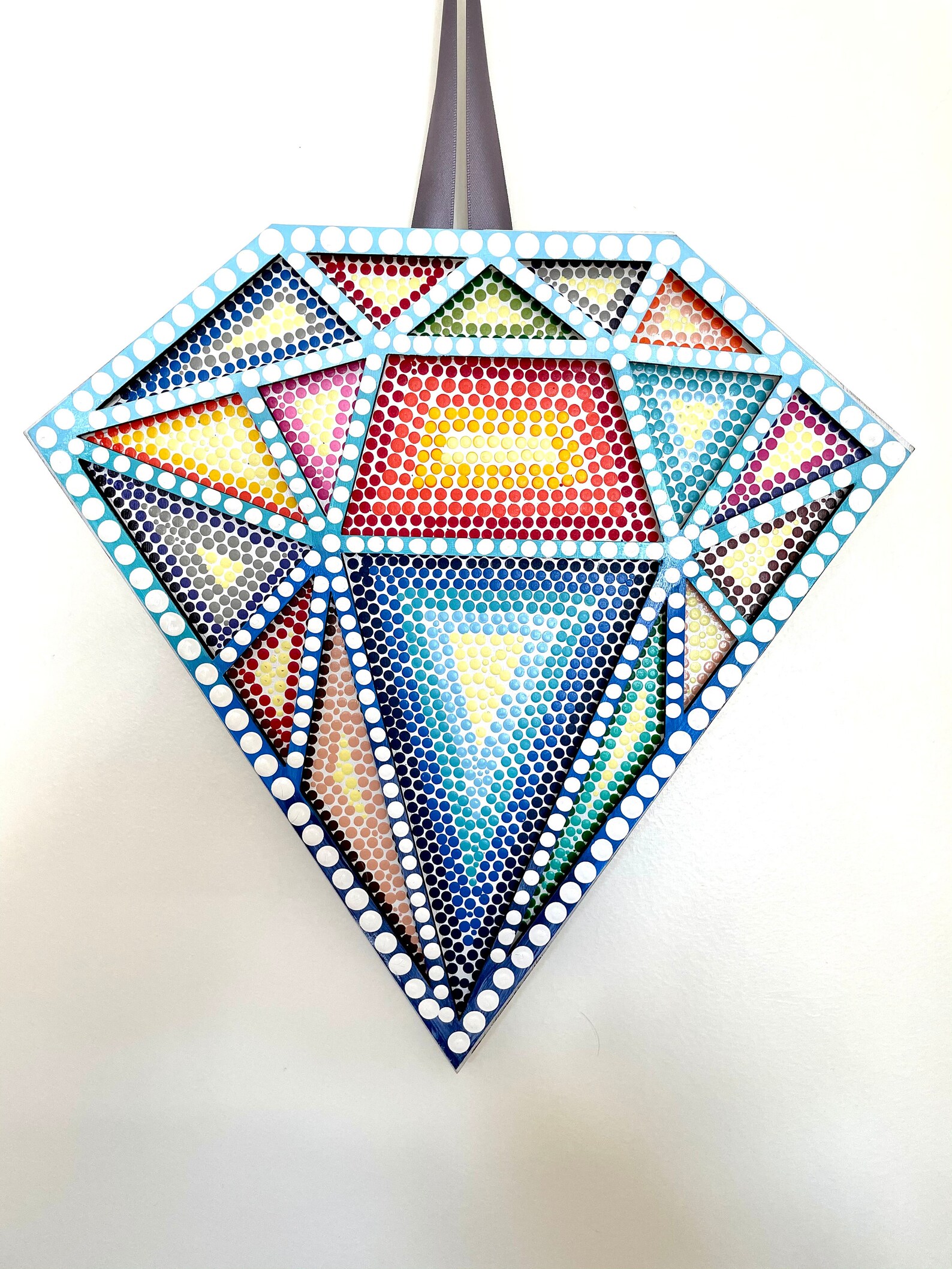 Dot Painting Wall Decor Diamond Shape Multicolor Etsy UK