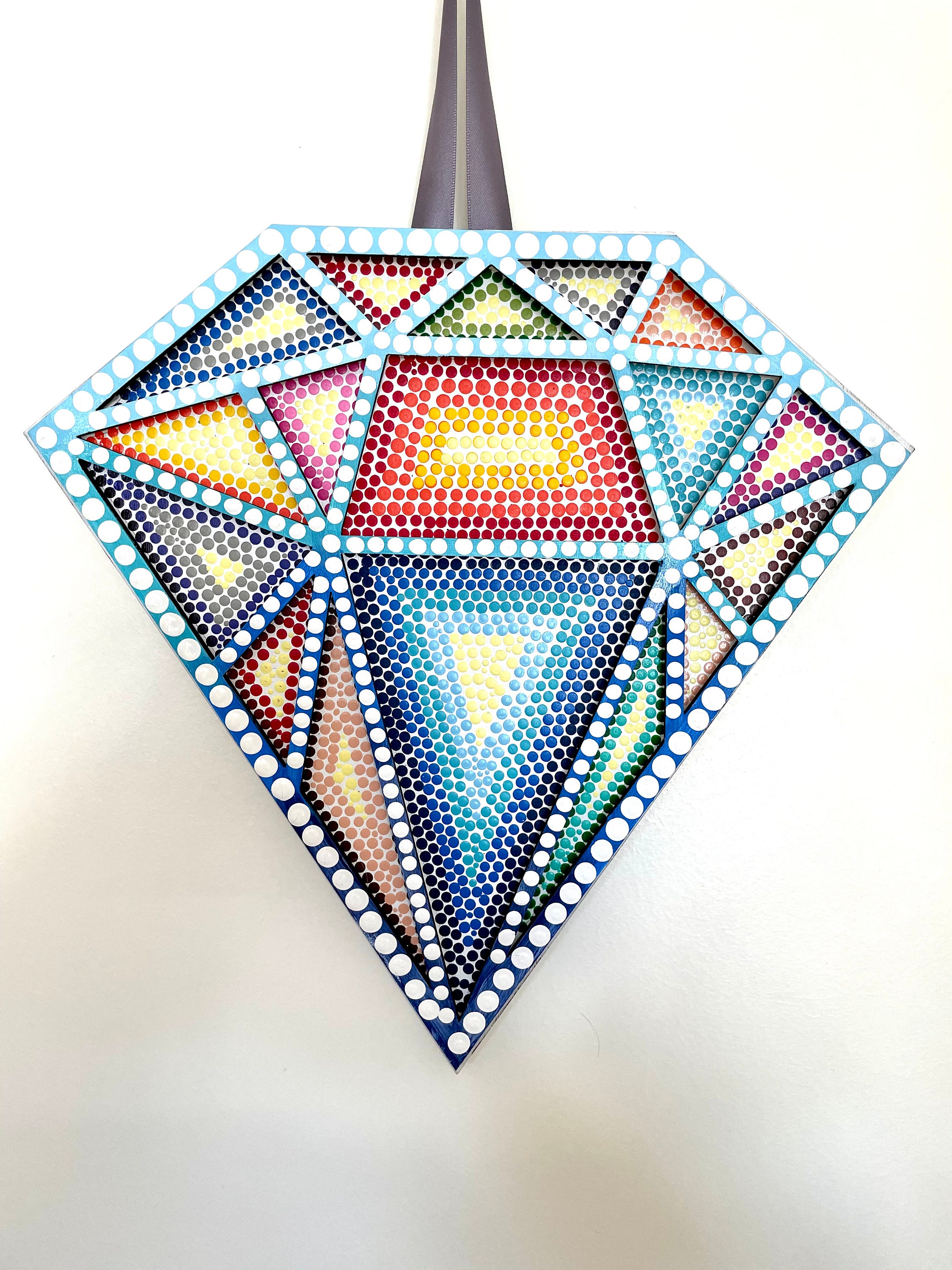 Dot Painting Wall Decor Diamond Shape Multicolor Etsy UK