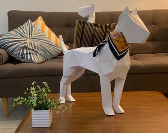3D Papercraft Dog Trophy, Low Poly Animal Sculpture (PDF|DXF|SVG Download)