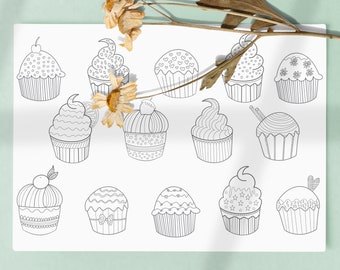Cupcakes Coloring Sheet. Muffins Coloring Page. Printable Kids Activity. Pastry Illustration. Printable Instant Download.