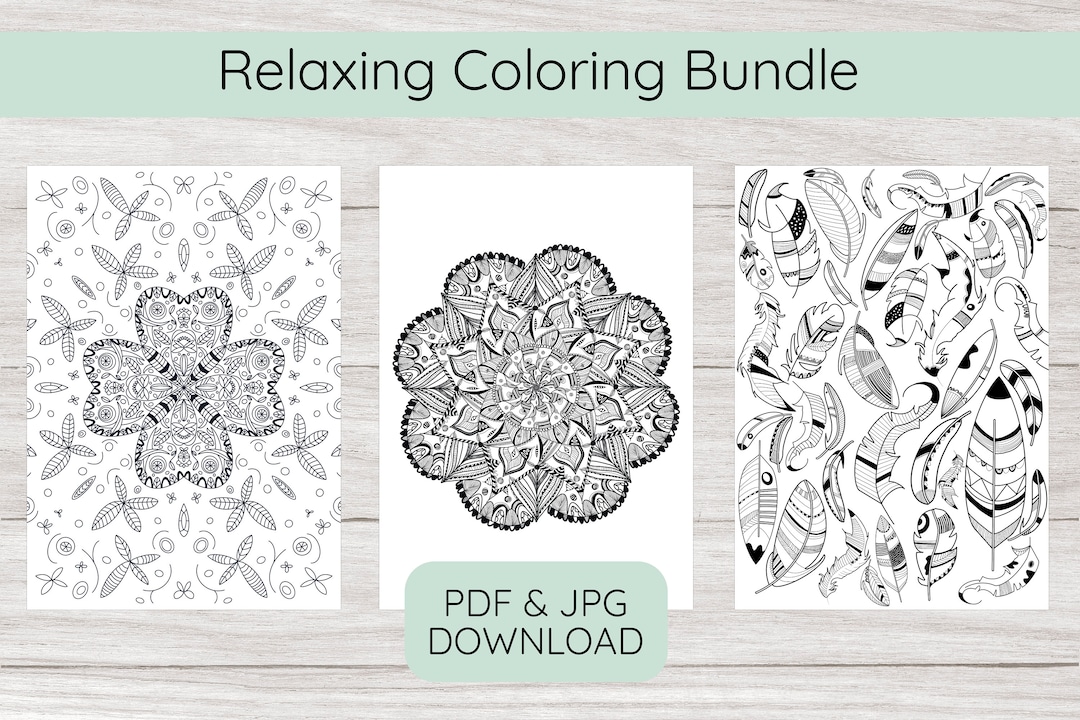 Relaxing Coloring Page Bundle. Coloring Sheet Set of 3 for Adults ...