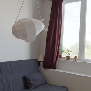 3D Papercraft luchtschip voor kinderkamer. Origami vliegtuigtrofee voor kinderdagverblijf. Blimp Home laag poly decoratie. PDF-patroon.