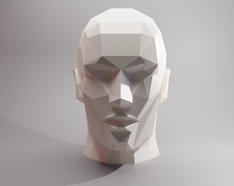 3D Human Face Papercraft Trophy, Low Poly Sculpture (PDF Pattern)