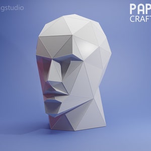 Manualidad en papel con rostro humano en 3D. Escultura abstracta de rostro completo de origami geométrico. Modelo de papel en estilo Low Poly: patrón en PDF en tamaño carta y A4