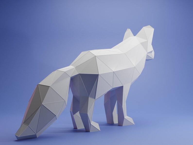 3D Papercraft Arctic Fox Template Paper Decoration Low Poly Etsy