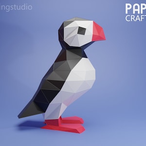 Decoración de pájaros en papel 3D, escultura de frailecillo en origami - Patrón PDF A4 y formato carta estadounidense Descarga digital