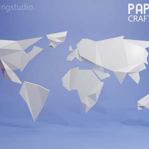 Carte 3D Papercraft Wanderlust. Planificateur de voyage, art mural abstrait. Cadeau de carte moderne pour la décoration de la maison. Patron Origami Pdf.