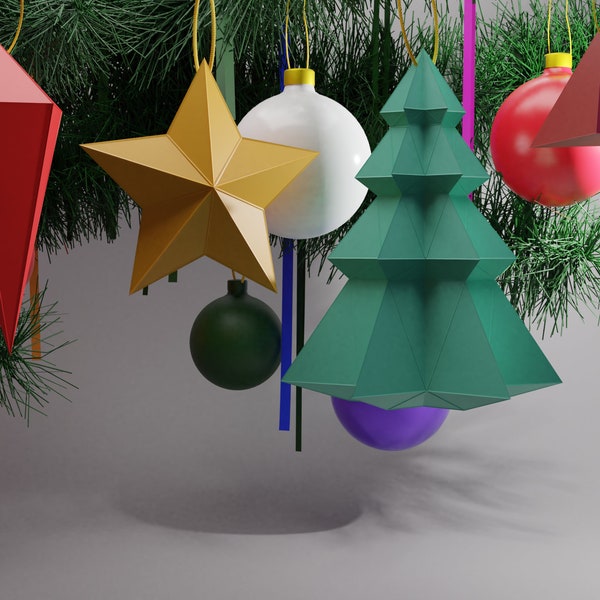 Papercraft Weihnachtsschmuck, druckbare Ornamente, Papercraft 3D, Weihnachtsschmuck, Origami, DIY, Weihnachtsbaum, Weihnachtshandwerk