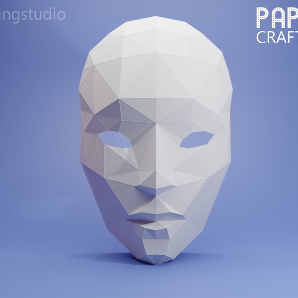 Masque 3D Papercraft Motif de visage vénitien. Origami de masque de Venise, sculpture en papier de tête d'Asaro, décoration de maison de masque de femme - Etats-Unis derniers et PDF A4