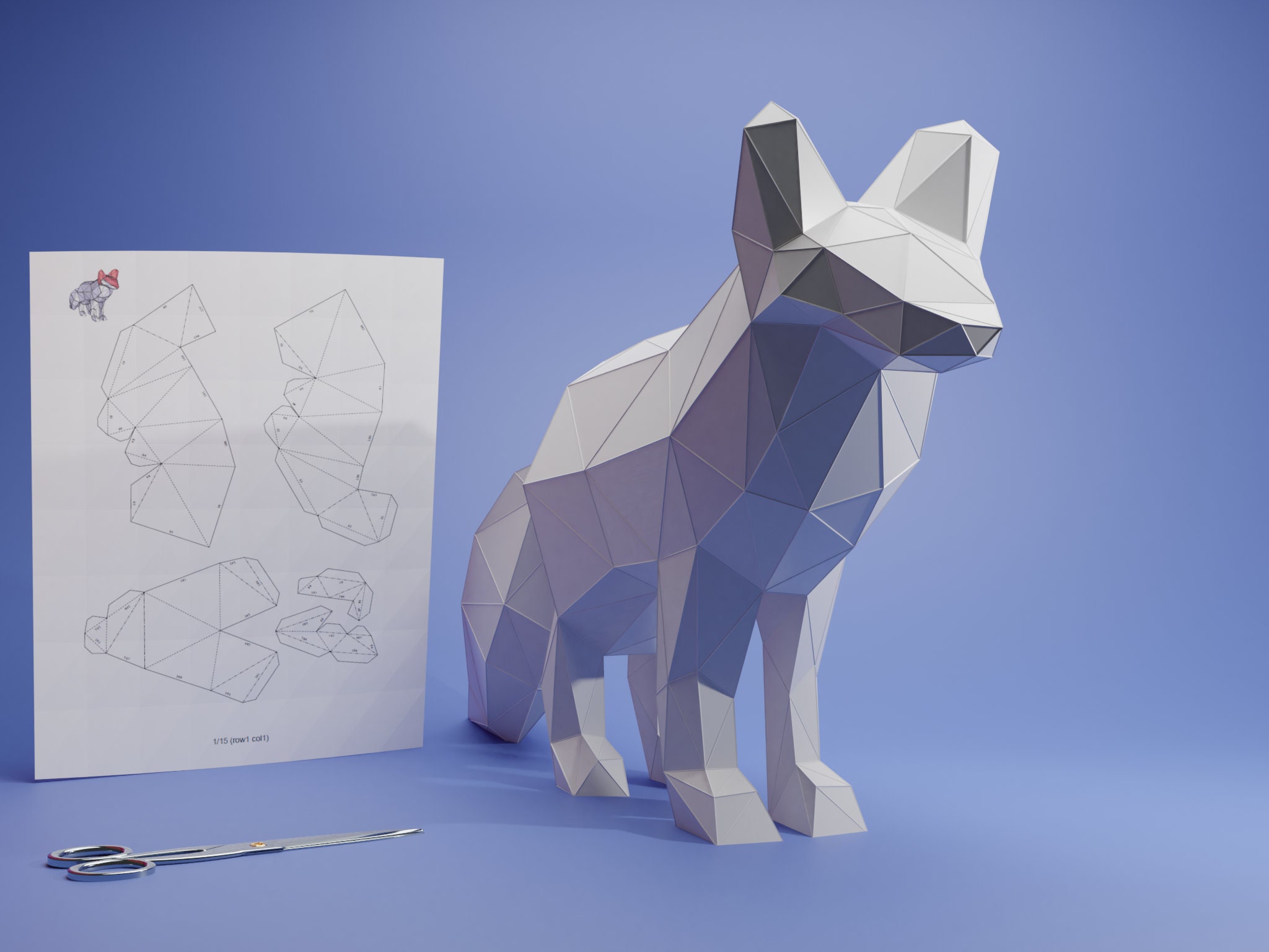 3D ペーパークラフト 北極キツネ テンプレート、ペーパー