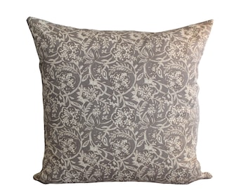 Block Print Pillow, Block Print Linen Pillow, Floral Block Print Pillow