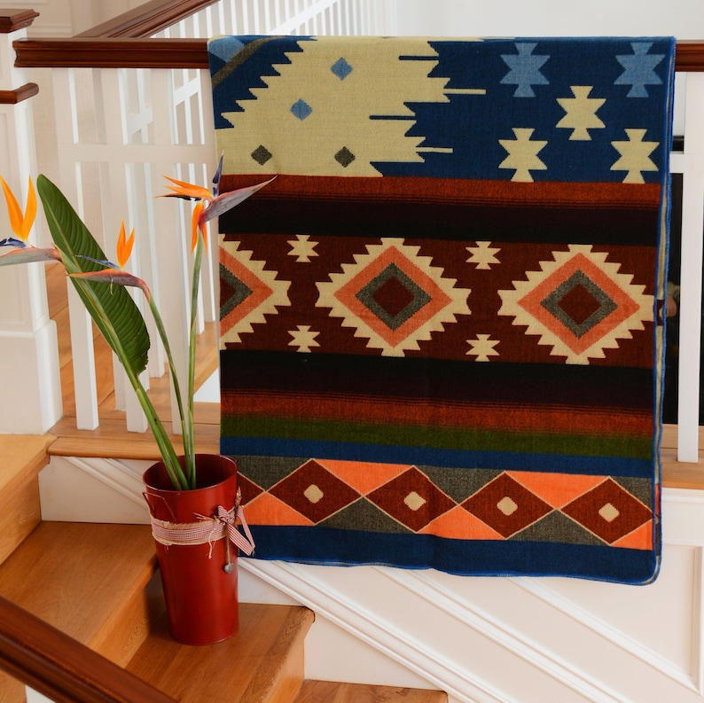 Couverture en laine d'alpaga Grande couverture Couverture de pique-nique Jetés de lit Jeté en laine Couverture réversible Couverture d'extérieur Bleu de Quilotoa image 7