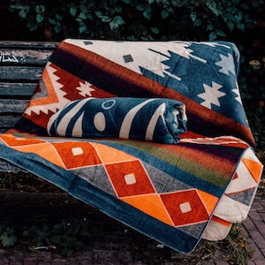 Alpaca wool blanket | Large blanket | Picnic blanket | Bed throws | Wool throw | Reversible blanket | Outdoor blanket | Quilotoa Blue