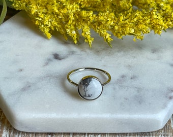 Howlite Ring, .925 Sterling Silver, Handmade Ring, Statement Ring, Gift for Her, Stackable Ring, Sterling Silver Jewelry, Made to Order,10mm