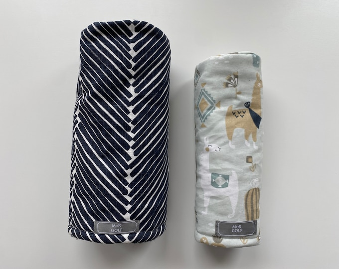Llama - Peacoat - MoR Golf Headcovers - Driver - Fairway - Hybrid - Navy and White - Llama - Geometric - Lines