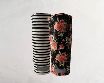 Berry Floral in Onyx - Onyx stripe - MoR Golf Headcovers - Driver - Fairway - Hybrid - Floral - Canvas