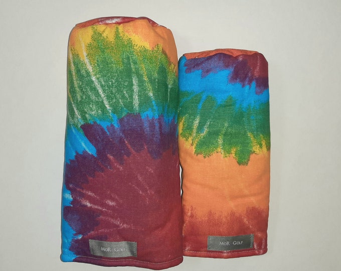 Rainbow Tie Dye - 60s - MoR Golf Headcovers - Driver - Fairway - Hybrid - Primary Colors - Duck Cloth - Geometric