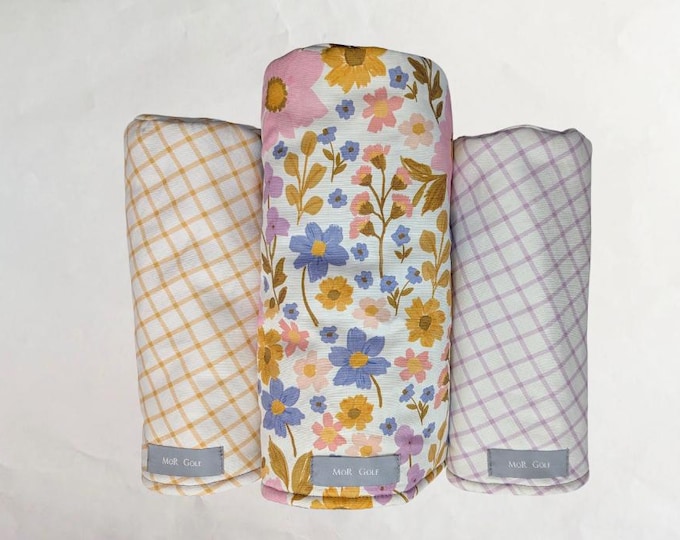 Golden Fields - Sunshine Check -Purple Check - MoR Golf Headcovers - Driver - Fairway - Hybrid - Floral - Canvas