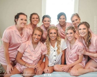 Dusty Rose Bridal PJ Set, bridesmaid pajamas, PJ shirt and shorts, bridal party PJs, bridesmaid gift, Plus size PJs, Satin PJ party