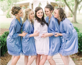 Hydrangea Bridesmaid robes, getting ready outfit, proposal box gift, lace robe, flower girl robes, plus size robes, wedding robe